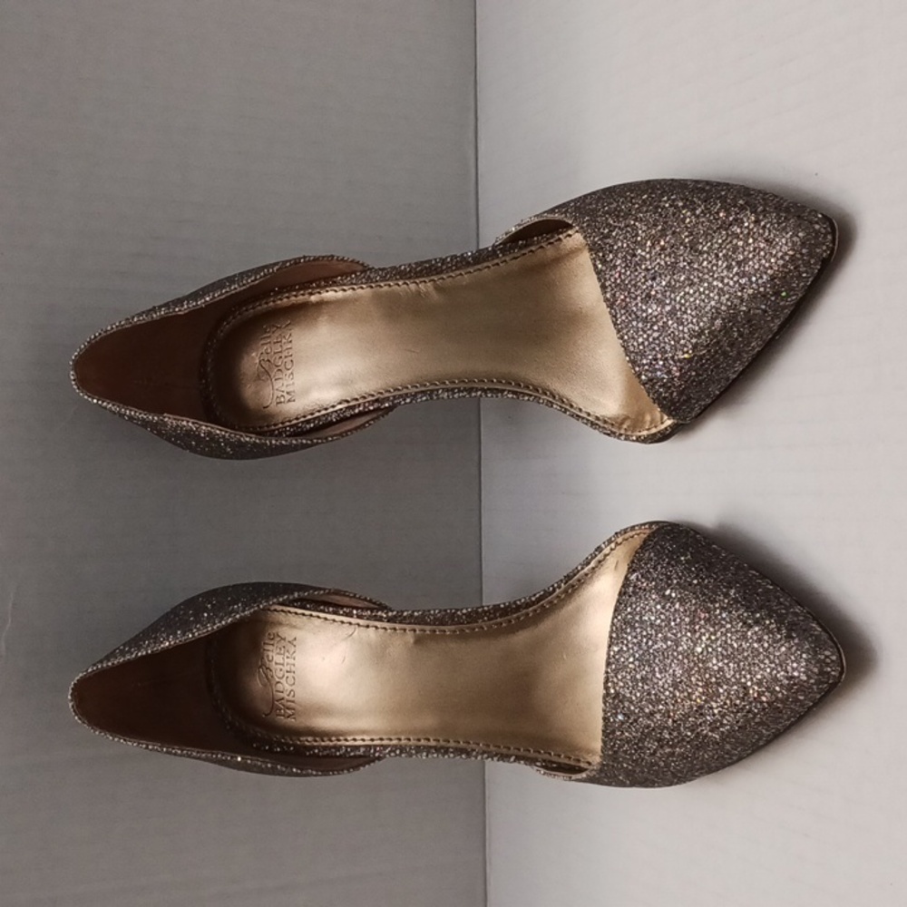 Bradley Mischka Belle size 7 1/2 M women's high heels glitter slivertone  shoes.
